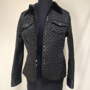NWOT i.e. Relaxed Petite Medium Elegant‎ Edgy Black Satin Quilted Bomber Jacket
